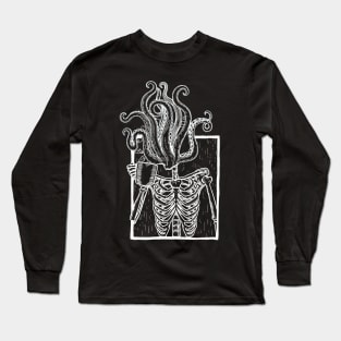 Coffee drinking skeleton with tentacle head Long Sleeve T-Shirt